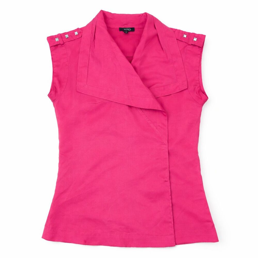Vintage XOXO Blouse Womens Small Red Sleeveless Top Y2K Wrap Style Stud Detail